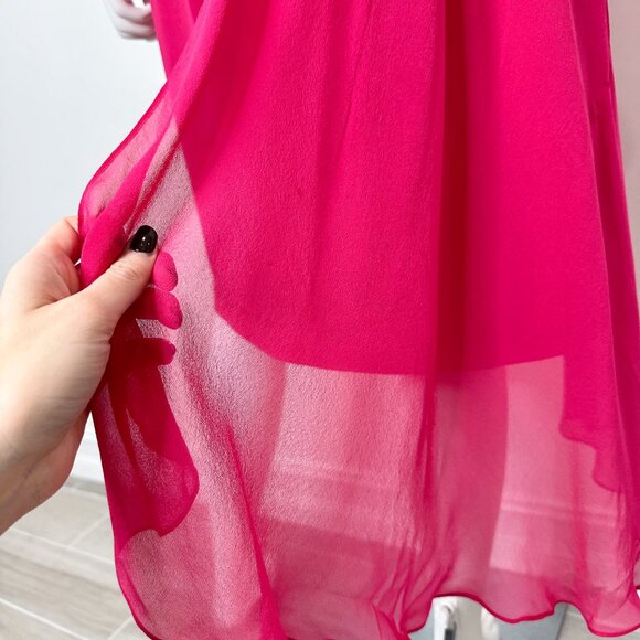 Marchesa Notte Strapless Asymmetrical Silk Chiffon Dress in Fuchsia Pink Size 10 - Picture 16 of 17